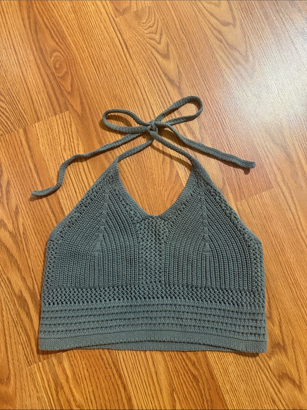 Aerie Sage Green Crochet Halter Crop Top